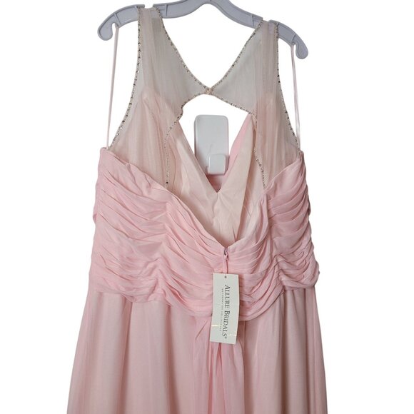 Allure Bridals Pink Pleated Chiffon Bridesmaid Gown Beaded Straps & Sheer Back - Picture 8 of 16
